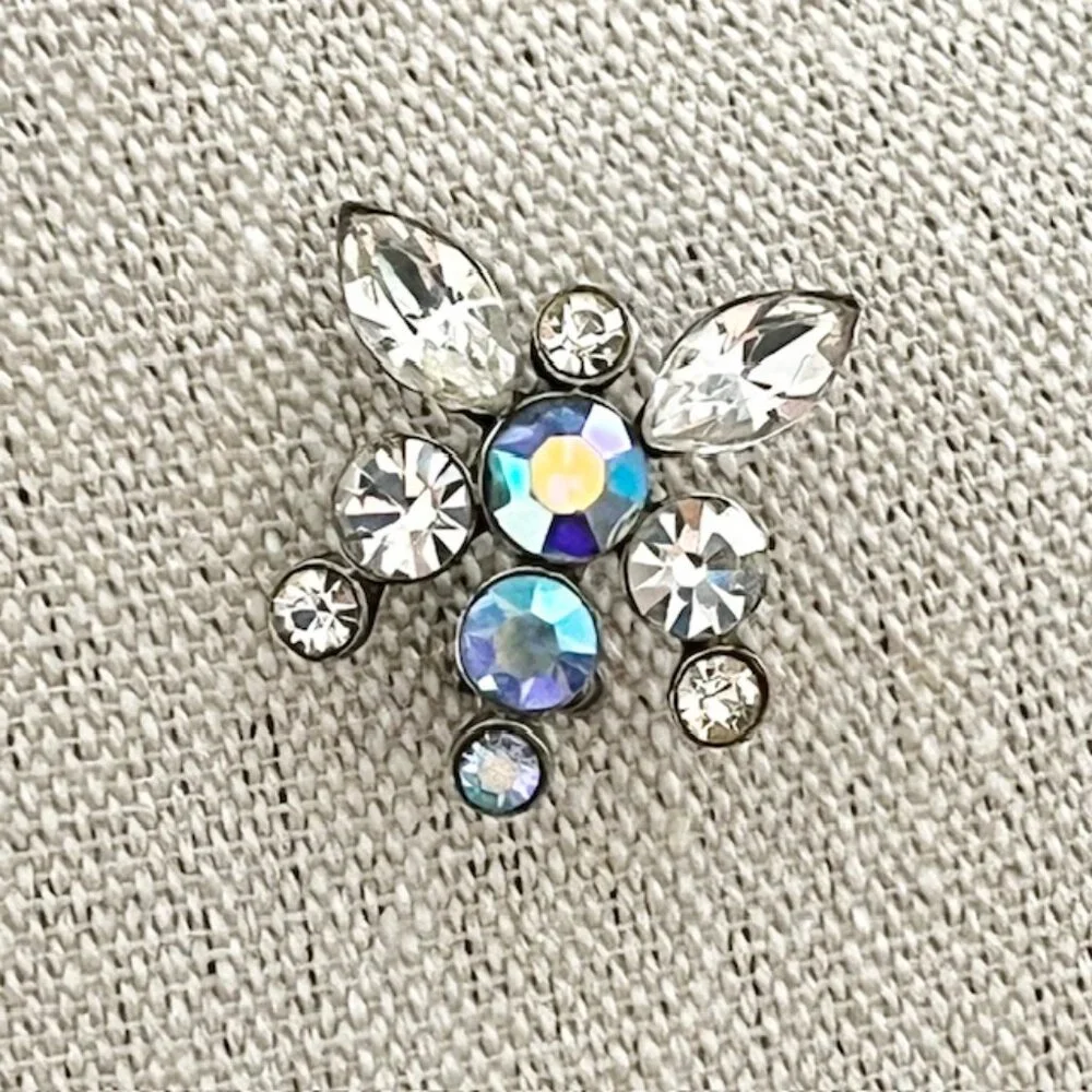 Vintage Rhinestone Dragonfly Brooch Pin Silver Tone Setting Minimalist Blue